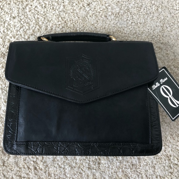 NEW Vintage BELLE-ROSE Top Handle Black Messenger Purse Briefcase Multi pocket - Picture 1 of 16
